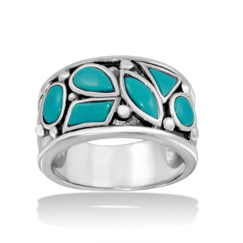 Ladies rings seasonal discount offers-High Polished 925 Sterling Silver Turquoise Stones Ring - CR00726