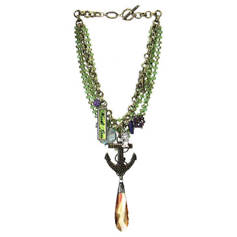 ladies necklace mixed metal-Amy Labbe Mardi Gras Necklace-Anchor Topaz Pendant