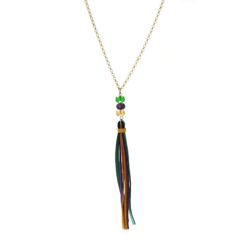 ladies necklace affordable silver-Mardi Gras Tassel Necklace