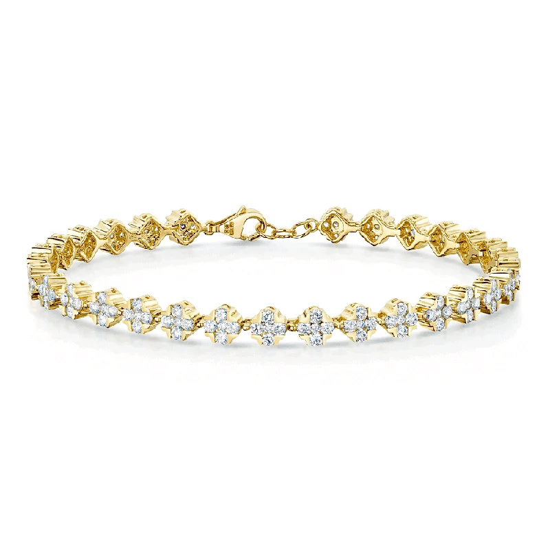 ladies bracelet nature platinum-18ct Yellow Gold Round Brilliant Cut Diamond Set Cluster Bracelet