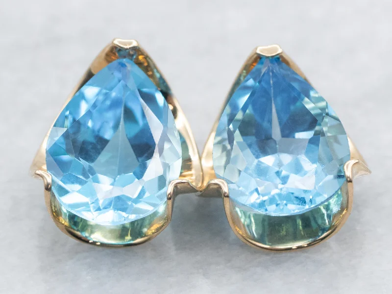 Ladies earrings hammered craft looks-Teardrop Blue Topaz Stud Earrings