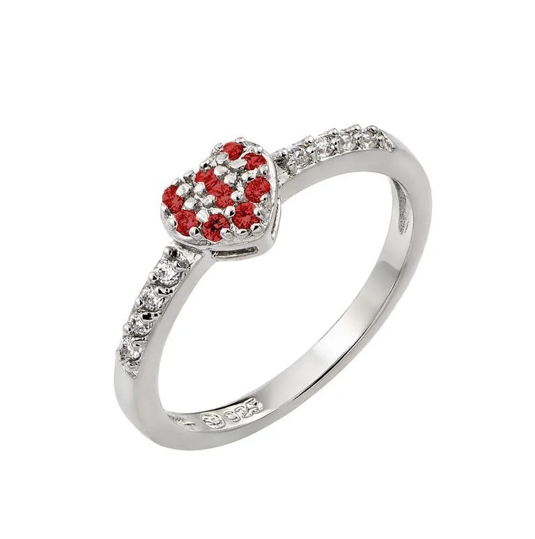 Ladies rings pinky finger styles-Rhodium Plated 925 Sterling Silver Clear Inlay CZ January Birthstone Heart Ring  - BGR00784JAN