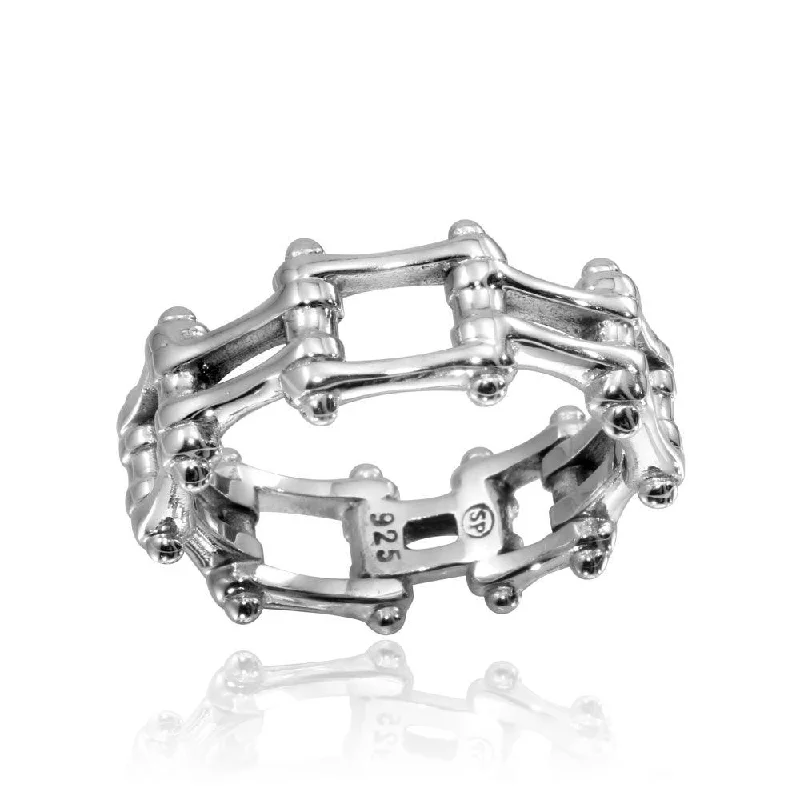 Ladies rings love token designs-High Polished 925 Sterling Silver Biker Chain Ring - CR00794