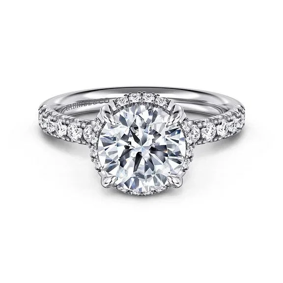 Ladies engagement rings rose-cut diamonds-Talisa - 14K White Gold Round Hidden Halo Diamond Engagement Ring (Setting Only)