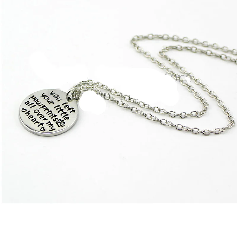 ladies necklace abstract silver-Sexy Sparkles inch you left your little paw prints all over my heart inch  Necklace pet Paw Print necklace Dog Cat Lover Gift Jewelry