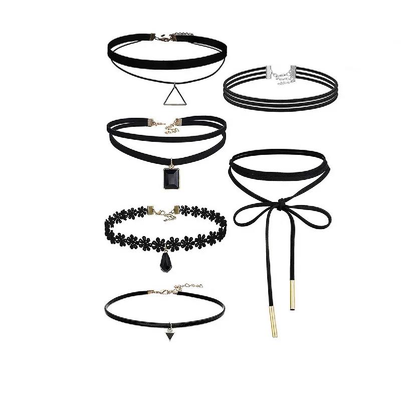 ladies necklace short-Sexy Sparkles 6PCS Womens Black Velvet Choker Necklace for Girls Lace Choker Necklace (6 Pcs a set)