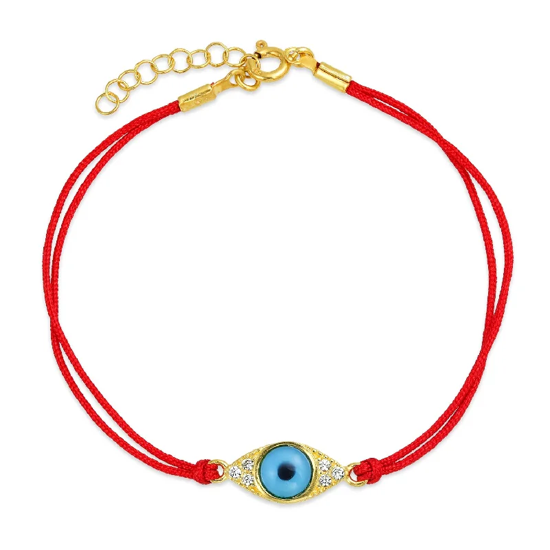 ladies bracelet boho white gold-Minimalist Charm Bracelet with Turkish Blue Evil Eye and Red String 14K Gold Plated