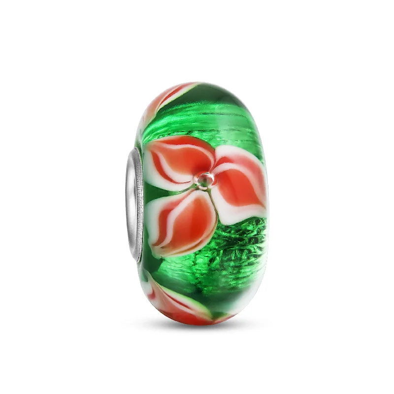 ladies bracelet twisted silver-Red Green Murano Glass Christmas Charm Bead for European Bracelets