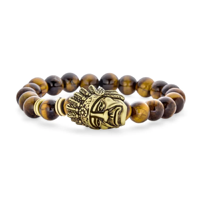 ladies bracelet spring gold-Unisex Howlite Onyx Tiger Eye Gemstone Bead Stretch Bracelet for Men - Unique Design