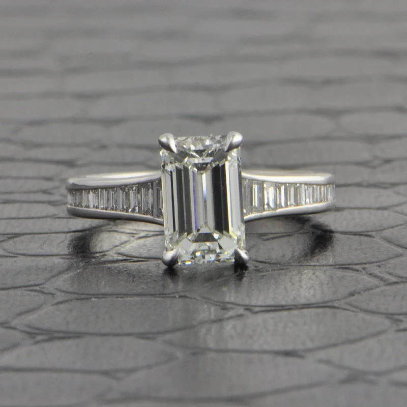 Ladies engagement rings small diamonds-GIA 2.01 ct. I-SI1 Emerald Cut Diamond Engagement Ring in White Gold