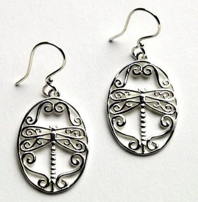 Ladies earrings polished gemstone designs-"Southern Gates" Dragonfly Earrings in Sterling Silver