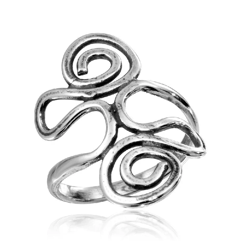 Ladies rings collectible jewelry items-High Polished 925 Sterling Silver Swirly Wrap Ring - CR00750