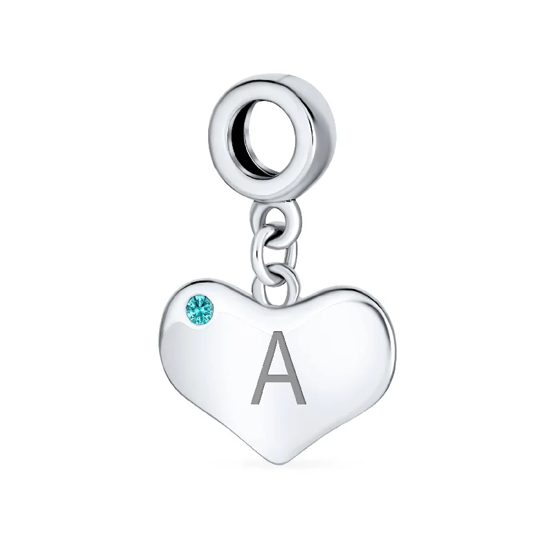 ladies bracelet sleek platinum-Initial Alphabet Bead Charm Aqua Blue Crystal Heart Dangle for Silver Bracelet