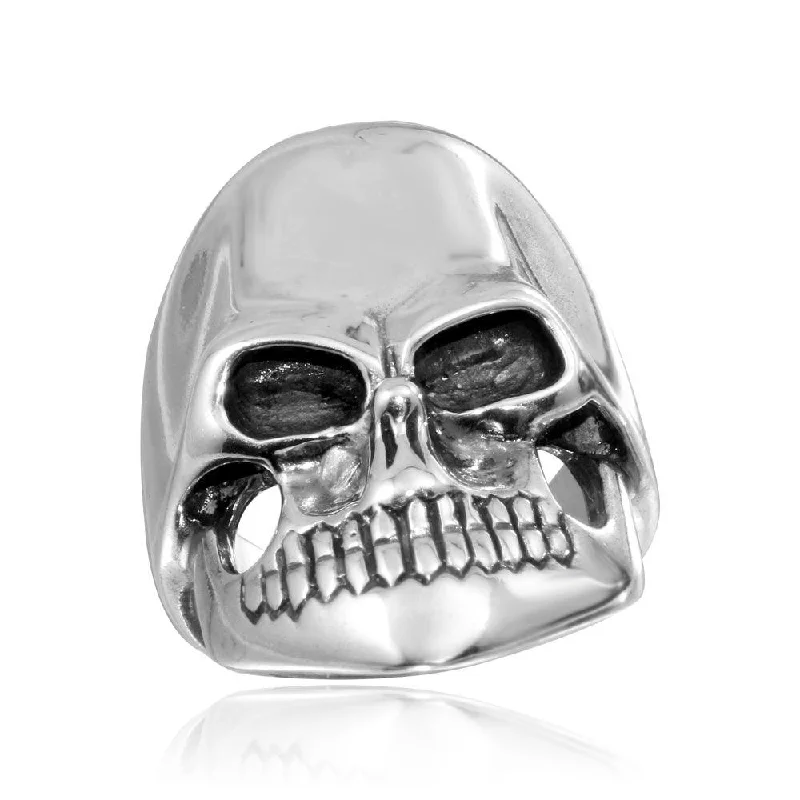 Ladies rings ceramic crafted styles-High Polished 925 Sterling Silver Skull Ring - CR00799