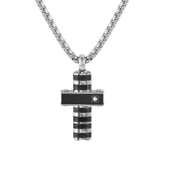 ladies necklace lace-inspired-Nomination Steel Black Diamond Cross Necklace