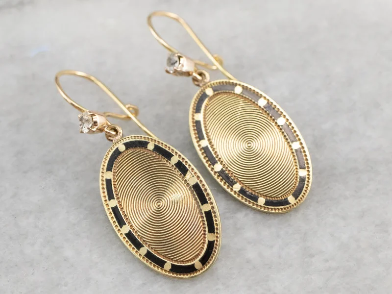 Ladies earrings enamel detail designs-Enamel Diamond and Gold Cufflink Earrings