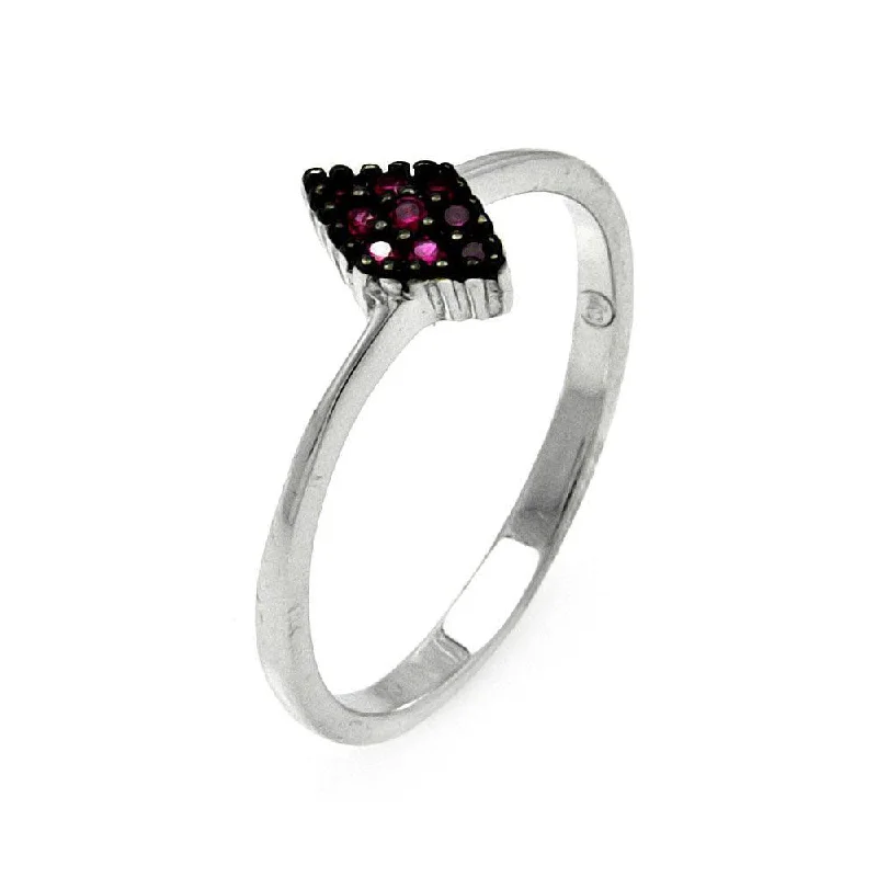 Ladies rings tri-color styles-Silver 925 Rhodium Plated Small Red CZ Marquis Ring - STR00907