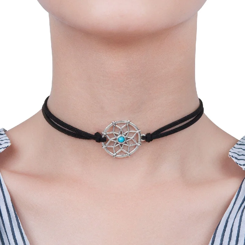 ladies necklace sterling silver-Sexy Sparkles Velvet Suede Double Layer Chakra Choker Energy Necklace for Women Girls