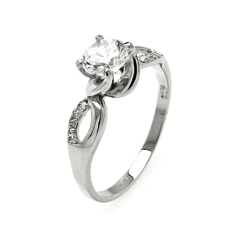 Ladies rings adjustable fit rings-Silver 925 Rhodium Plated Clear Center CZ Twist Ring - BGR00479