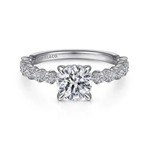 Ladies engagement rings summer solitaires-Zelmira - 14K White Gold Round Diamond Engagement Ring (Setting Only)