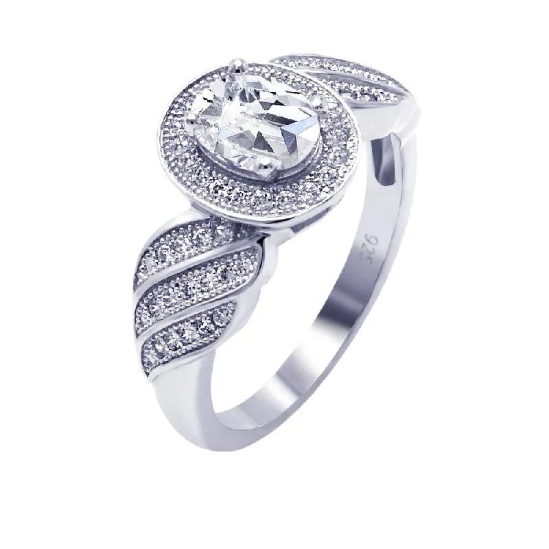 Ladies rings initial letter styles-Silver 925 Rhodium Plated Micro Pave CZ Winged Ring - ACR00043