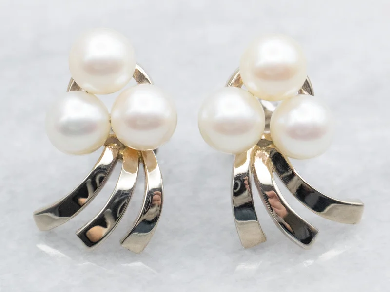 Ladies earrings star motif designs-White Gold Pearl Stud Earrings