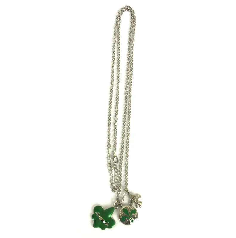 ladies necklace gothic gold-Fleur De Lis Charm Necklace Green