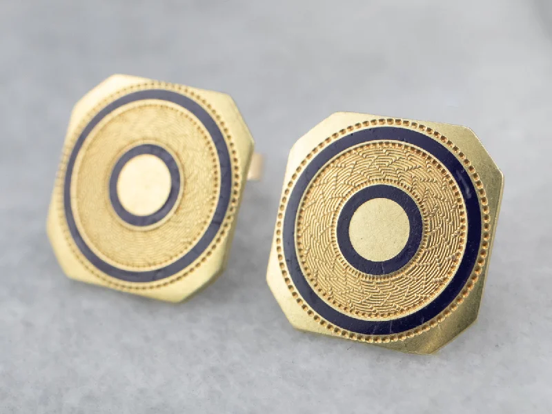 Ladies earrings bold silver designs-Blue Enamel Gold Geometric Stud Earrings