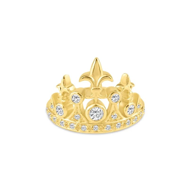 Ladies rings tri-color styles-Silver 925 Gold Plated CZ Tiara Crown Ring - STR00540