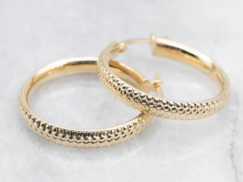 Ladies earrings custom engraving options-Gold Textured Hoop Earrings