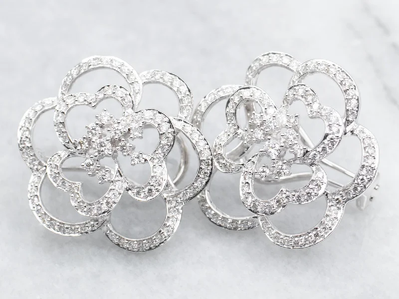 Ladies earrings delicate outline styles-Diamond Encrusted Floral Stud Earrings