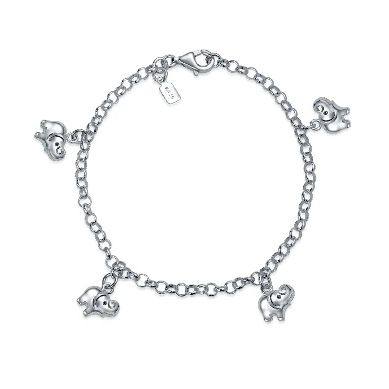 ladies bracelet 1920s style-5 Dangling Good Luck Elephant Charm Bracelet .925Sterling Silver