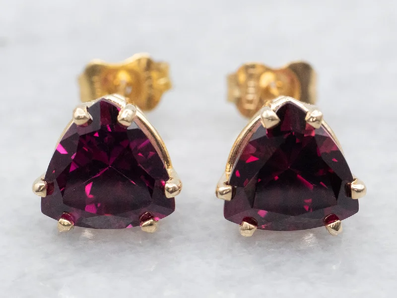 Ladies earrings compact size styles-Trillion Cut Pink Tourmaline Stud Earrings