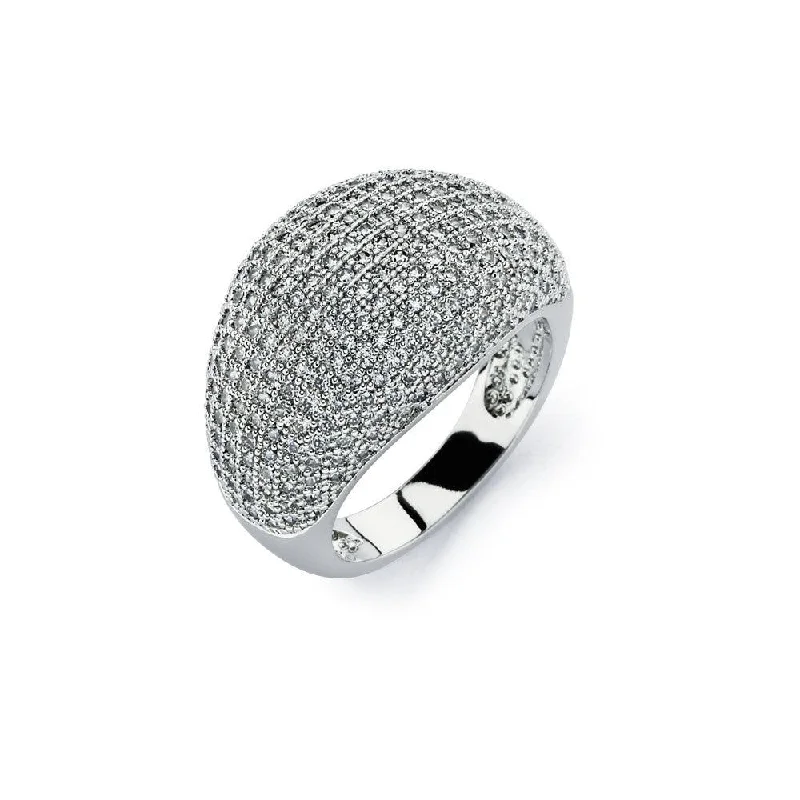 Ladies rings extra thin rings-Silver 925 Rhodium Plated Clear Micro Pave Set CZ Cigar Band Ring - BGR00756C