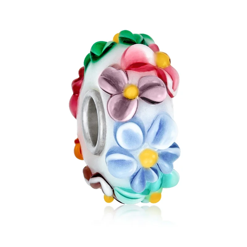 ladies bracelet oxidized-Murano Glass Charm Bead Multi-Color Flower Design Fits European Bracelet