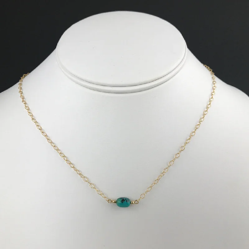 ladies necklace collar-Side to Side Gold Turquoise Necklace