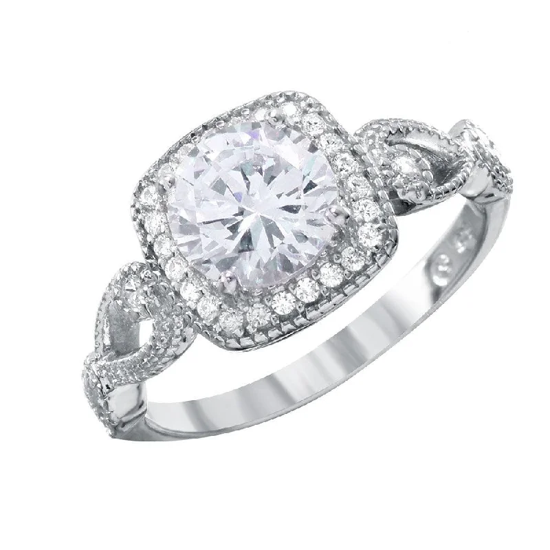 Ladies rings anniversary band designs-Silver 925 Rounded Square Shaped Ring with CZ Centerpiece and Accents - BGR00991