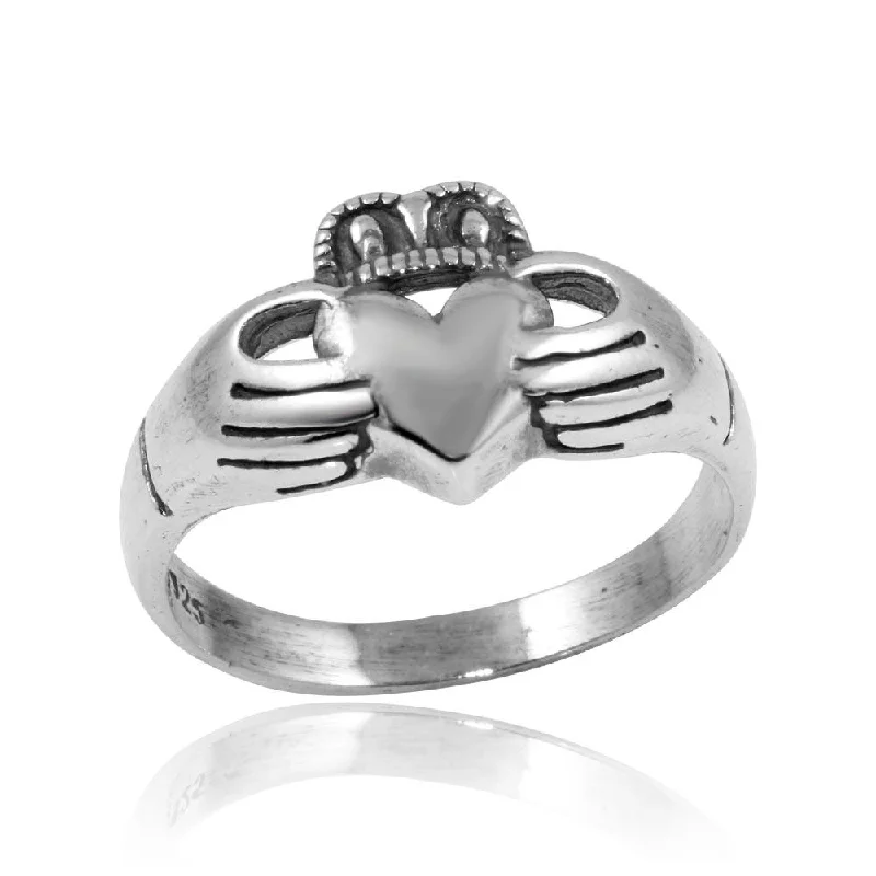 Ladies rings zodiac sign rings-High Polished 925 Sterling Silver Claddagh Ring - CR00745