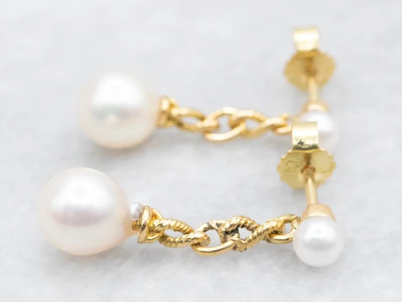 Ladies earrings firm grip designs-Twisting Gold Pearl Drop Earrings