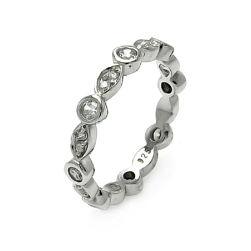 Ladies rings subtle hue styles-Silver 925 Rhodium Plated CZ Stackable Eternity Ring - STR00181