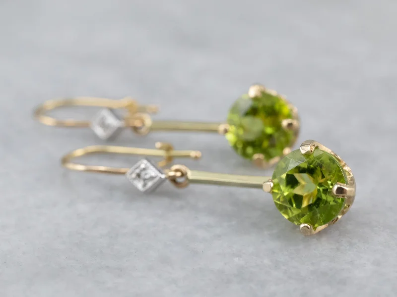 Ladies earrings polished gemstone designs-Peridot and Diamond Drop Earrings