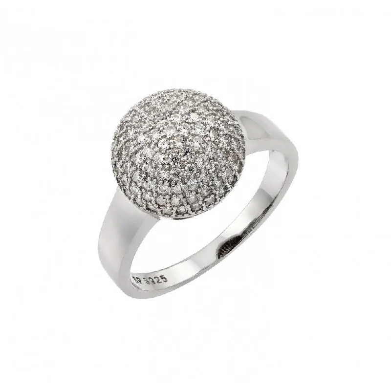 Ladies rings easy care rings-Silver 925 Rhodium Plated Round Ball Clear CZ Ring - STR00939