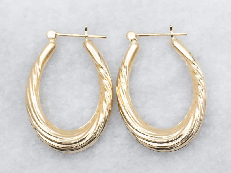 Ladies earrings minimalist gold studs-Hollow Oval Twist Hoop Earrings