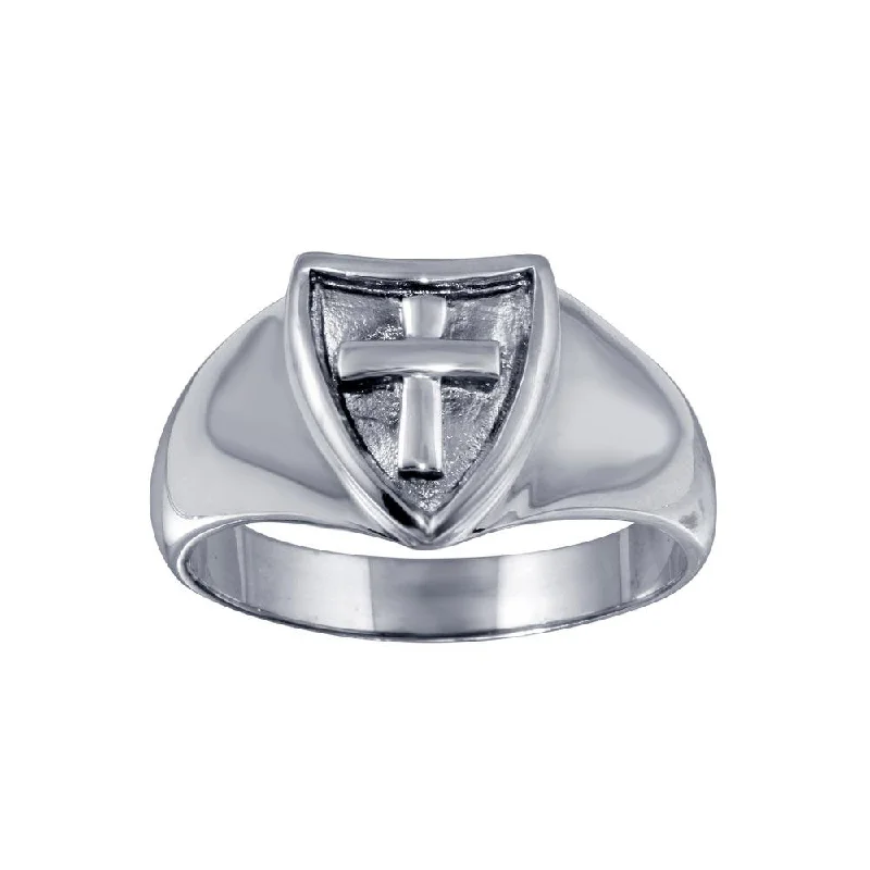 Ladies rings conflict-free gemstones-925 Sterling Silver Cross Shield Ring - CR00819