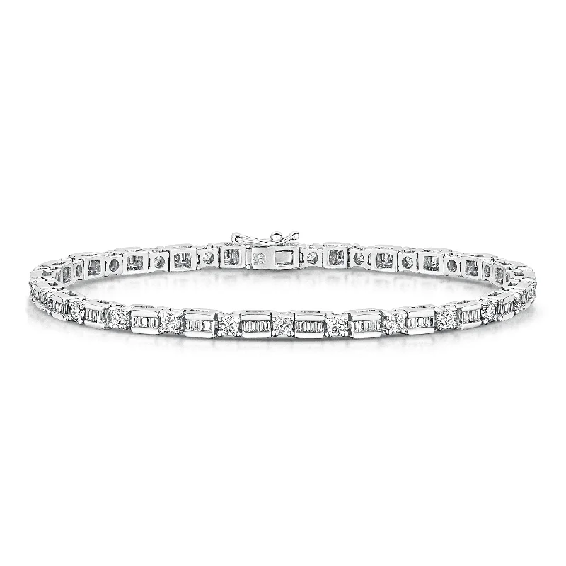 ladies bracelet affordable silver-18ct White Gold Round Brilliant And Baguette Diamond Tennis Bracelet