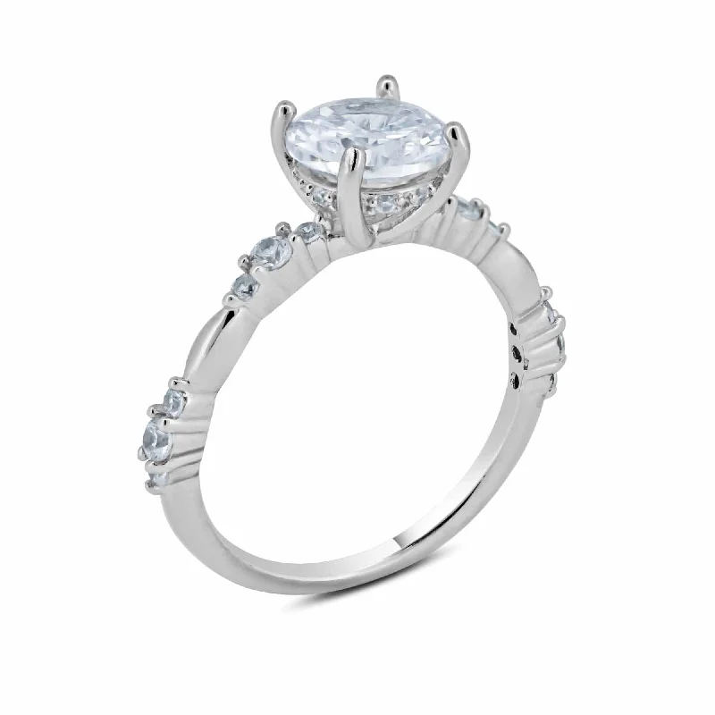 Ladies rings family heirloom rings-925 Sterling Silver Clear Round Center CZ Ring - BGR01367