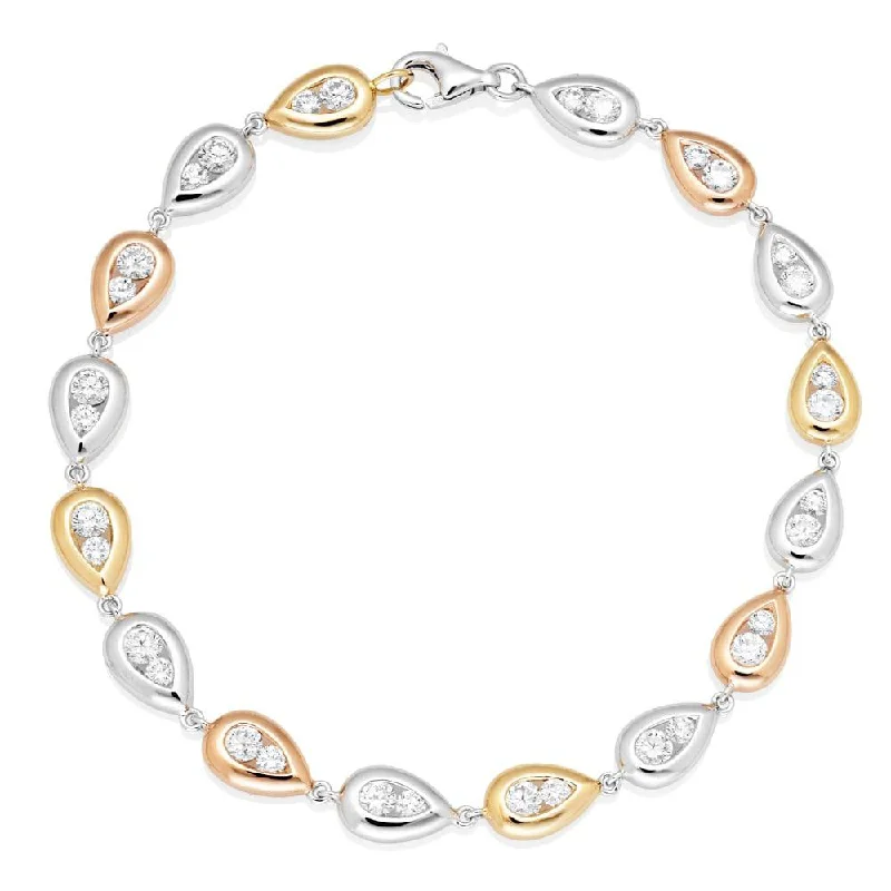 ladies bracelet romantic platinum-18ct White, Yellow and Rose Gold Raindrops Diamond Bracelet