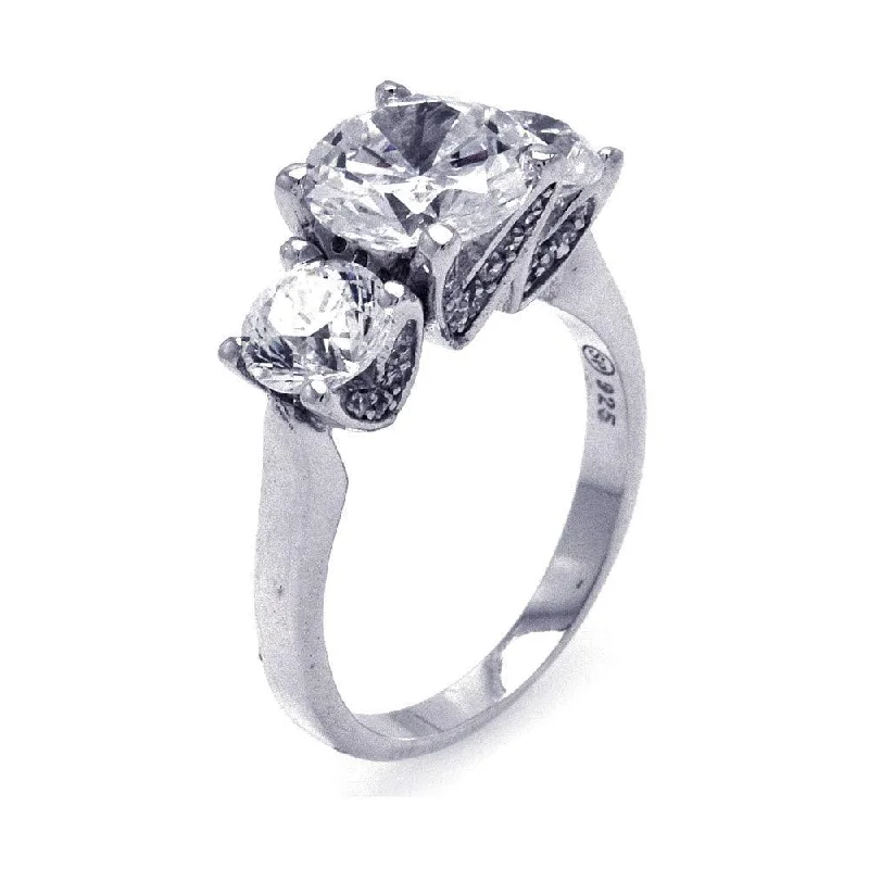 Ladies rings minimalist art styles-Silver 925 Rhodium Plated CZ Past Present Future Ring - STR00837