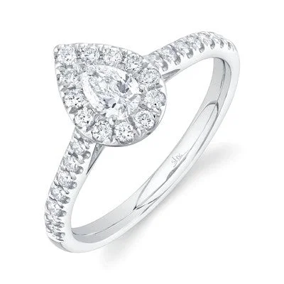 Ladies engagement rings pave solitaires-0.30CT-CTR(PEAR) 0.32CT-SIDE DIAMOND ENGAGEMENT RING