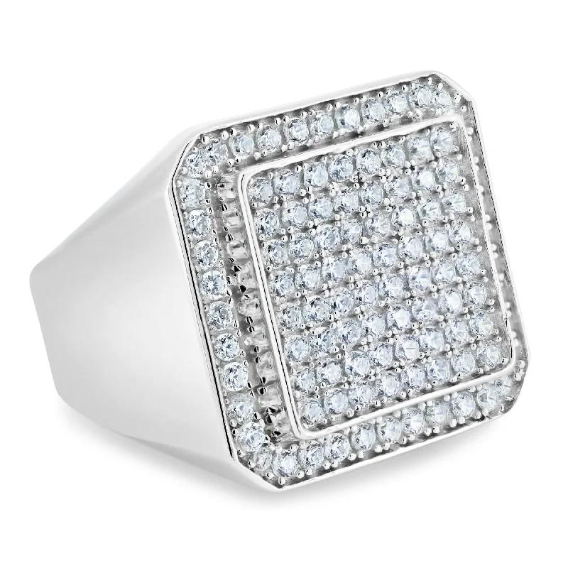 Ladies rings exclusive craft styles-Rhodium Plated 925 Sterling Silver CZ Encrusted Ring - GMR00350